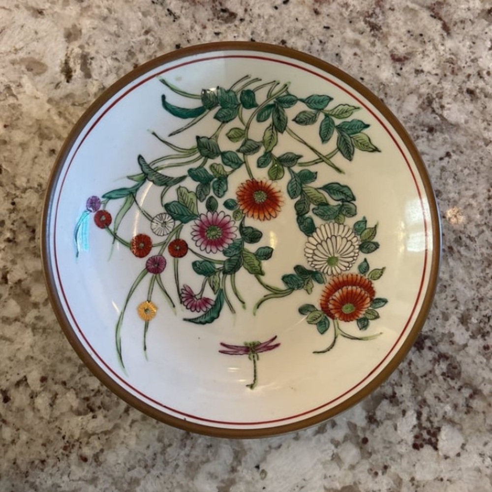 Vintage Japanese Porcelain Bowl with brass encasing